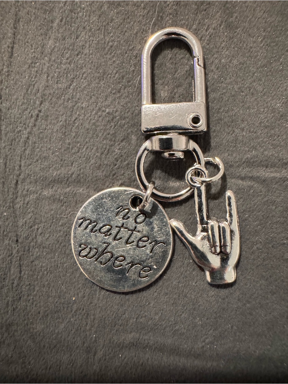 Bandolier Silver 'No Matter Where' Keyring with Sign Language Charm